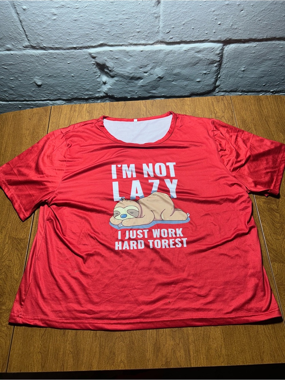 Red Graphic T-Shirt - "I'm Not Lazy" Sloth Tee